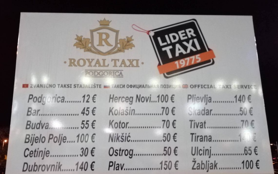 precio taxi aeropuerto podgorica